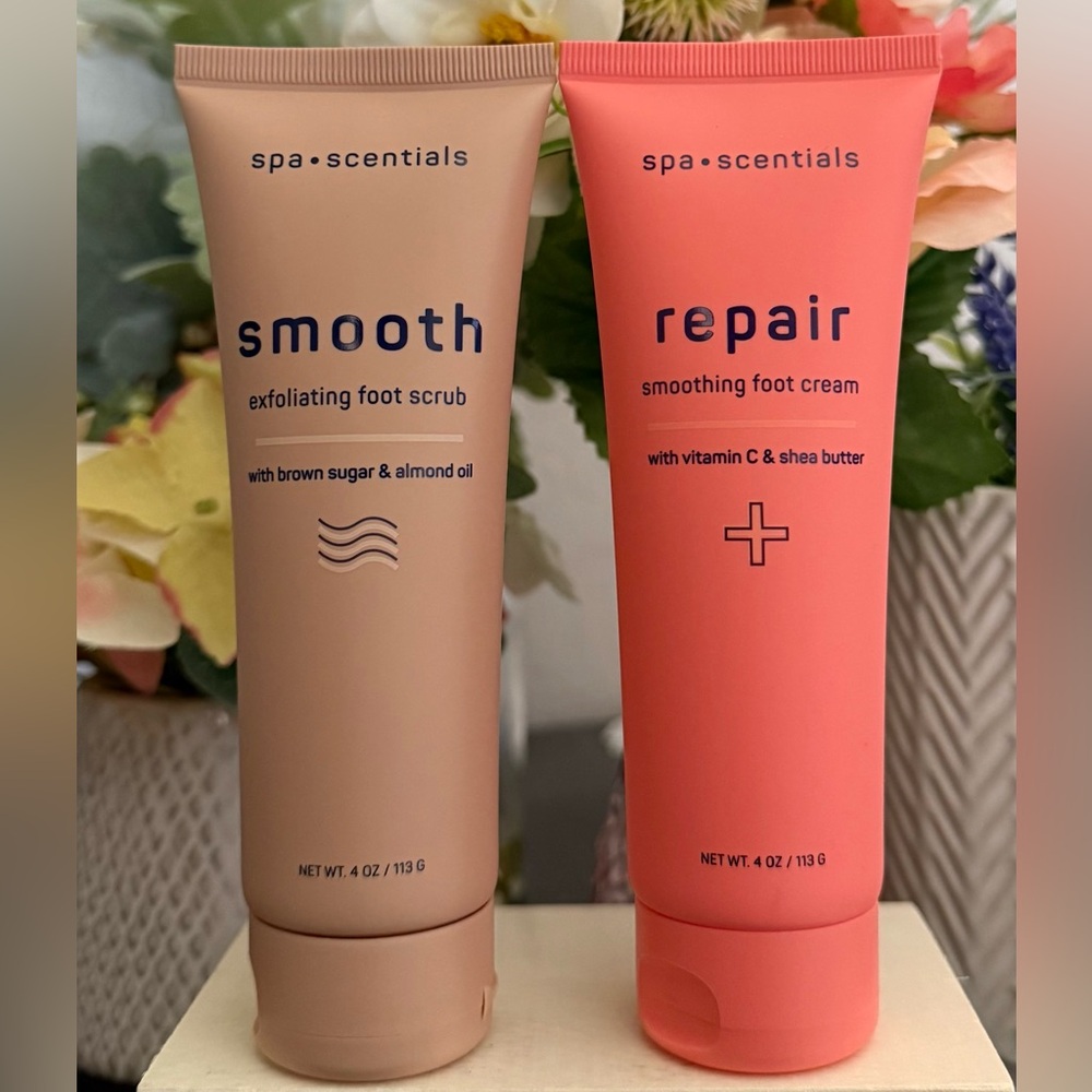 🆕🫧 SPA•SCENTIALS FOOT SCRUB & FOOT CREAM SET OF 2. BRAND NEW FACTORY SEALED.
